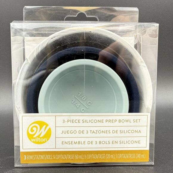 Wilton 3-Piece Silicone Prep Bowl Set Blue White Gray Dishwasher Safe Small - Picture 5 of 6